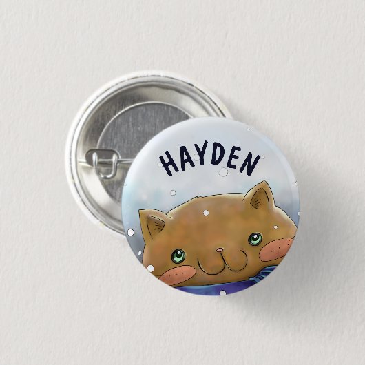 Cute Cat in Winter Personalised Kids Ronde Button 3,2 Cm (Voorkant /achterkant)