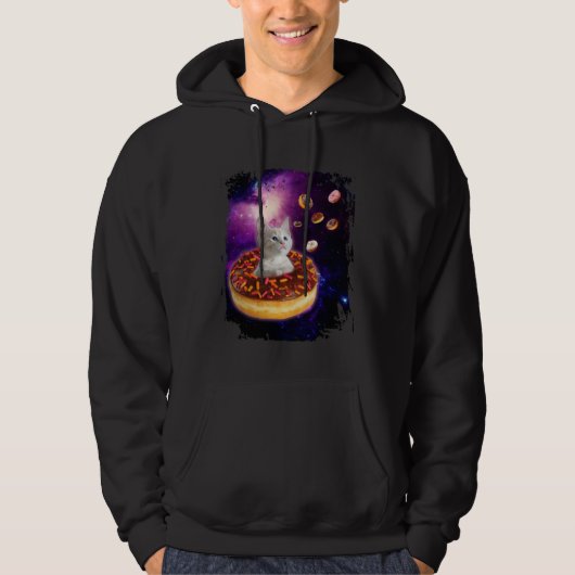Cute Cat Inside Donut in Space Boys Girl  Kitty in Hoodie (Voorkant)