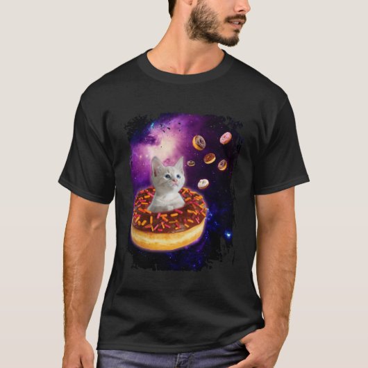 Cute Cat Inside Donut in Space Boys Girl  Kitty in T-shirt (Voorkant)
