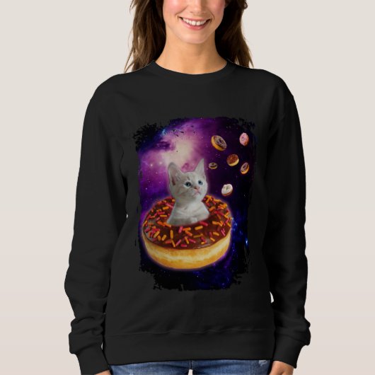 Cute Cat Inside Donut in Space Boys Girl Kitty in Trui (Voorkant)