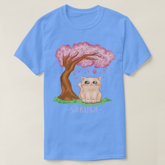 Cute Cat Japanse Cherry Blossom Tree Sakura Flowe T-shirt (Design voorkant)