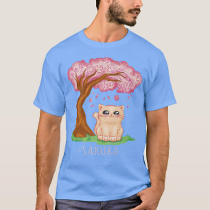 Cute Cat Japanse Cherry Blossom Tree Sakura Flowe T-shirt