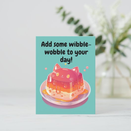 Cute Cat Jello voegt een beetje wibble-Wobble toe  Briefkaart (Staand voorkant)