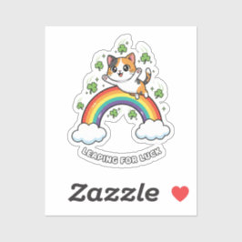 Cute Cat Jumping Over Rainbow Kawaii St Patrick  Sticker