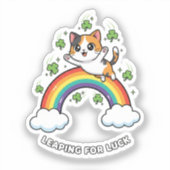 Cute Cat Jumping Over Rainbow Kawaii St Patrick  Sticker (Voorkant)