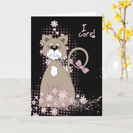 Cute Cat Kaart (Gele Bloem)