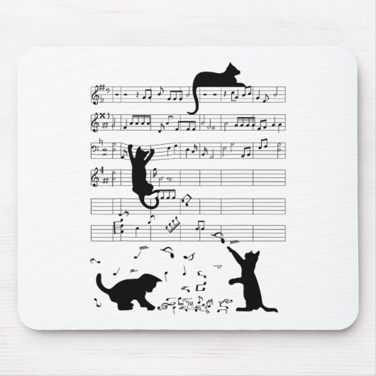 Cute Cat Kat die muziek afspeelt Nota Clef Musicia Muismat (Voorkant)