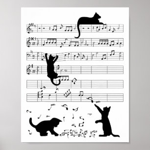 Cute Cat Kat die muziek afspeelt Nota Clef Musicia Poster