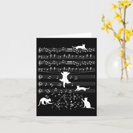 Cute Cat Kat die Muziek afspeelt Opmerking Clef Pi Kaart (Gele Bloem)