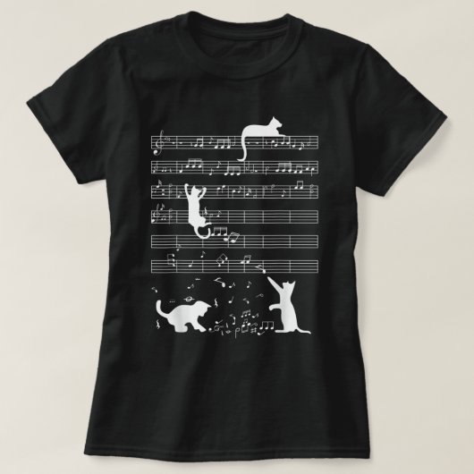 Cute Cat Kat die muziek afspeelt Opmerking Funny C T-shirt (Design voorkant)