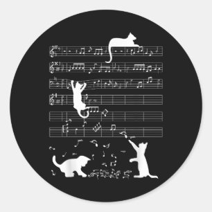 Cute Cat Kat die muziek speelt Clef Piano Musician Ronde Sticker