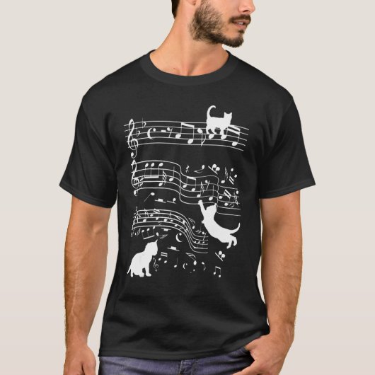 Cute Cat Kat die muziek speelt Clef Piano Musician T-shirt (Voorkant)