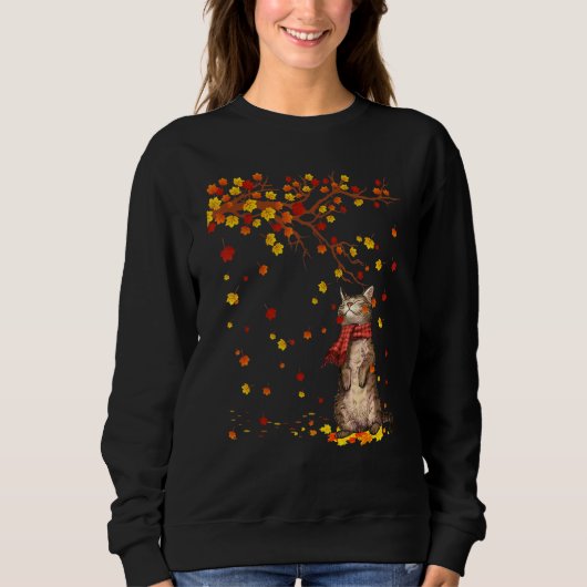 Cute Cat Kat herfst Fall Leaves Cat Mannen Women Trui (Voorkant)