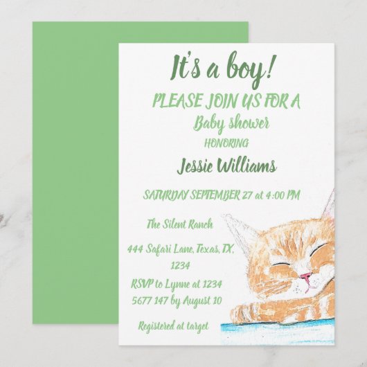 Cute Cat Kat Kitten Animal Baby Green Kaart (Voorkant / Achterkant)