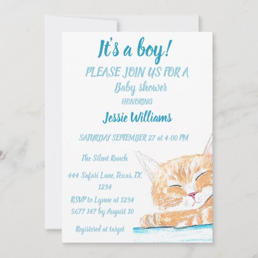 Cute Cat Kat Kitten Blue Animal Baby Boy Kaart (Voorkant)