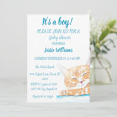 Cute Cat Kat Kitten Blue Animal Baby Boy Kaart (Staand voorkant)