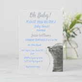Cute Cat Kat Kitten Blue Baby boy douche Invitat Kaart (Staand voorkant)