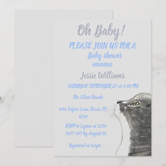 Cute Cat Kat Kitten Blue Baby boy douche Invitat Kaart (Voorkant / Achterkant)