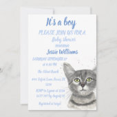 Cute Cat Kat Kitten Blue Baby boy douche Invitat Kaart (Voorkant)