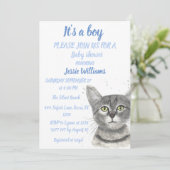 Cute Cat Kat Kitten Blue Baby boy douche Invitat Kaart (Staand voorkant)