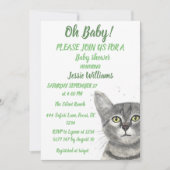 Cute Cat Kat Kitten Green Baby boy Girl Invitati Kaart (Voorkant)