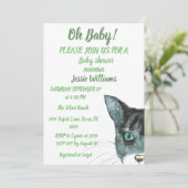 Cute Cat Kat Kitten Green Baby Girl Kaart (Staand voorkant)