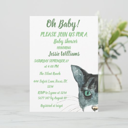 Cute Cat Kat Kitten Green Baby Girl Kaart (Staand voorkant)