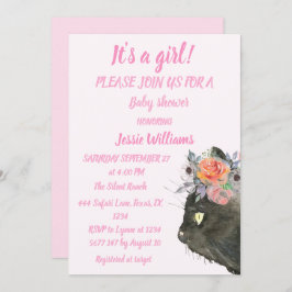 Cute Cat Kat Kitten Pink Girl Baby shower Invita Kaart