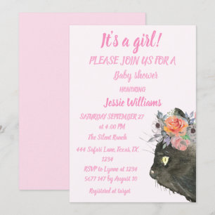 Cute Cat Kat Kitten Pink Girl Baby shower Invita Kaart