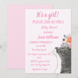 Cute Cat Kat Kitten Pink Girl Baby shower Kaart