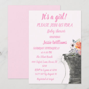 Cute Cat Kat Kitten Pink Girl Baby shower Kaart