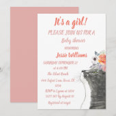 Cute Cat Kat Kitten Pink Girl Baby shower Uitnodig Kaart (Voorkant / Achterkant)