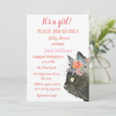 Cute Cat Kat Kitten Roze Floral Baby Girl Boho Kaart (Staand voorkant)