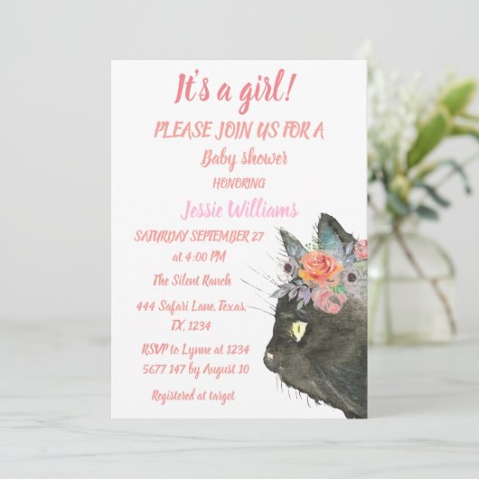 Cute Cat Kat Kitten Roze Floral Baby Girl Boho Kaart (Staand voorkant)