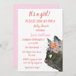 Cute Cat Kat Kitten Roze Floral Baby Girl Boho Kaart