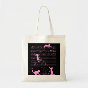 Cute Cat Kat Muziek afspelen Opmerking Roze Musici Tote Bag