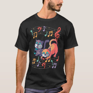 Cute Cat Kat Speelt Muzieknotitie Schone Musiciaan T-shirt