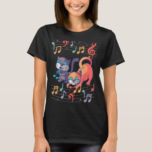 Cute Cat Kat Speelt Muzieknotitie Schone Musiciaan T-shirt