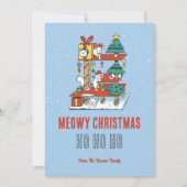 Cute Cat Kat Tree Snow Winter Meowy Kerstmis Feestdagenkaart (Voorkant)