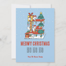 Cute Cat Kat Tree Snow Winter Meowy Kerstmis Feestdagenkaart