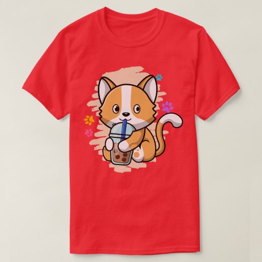 Cute Cat Kawaii Drink buble Tea Bubble Tea Pre T-shirt (Design voorkant)