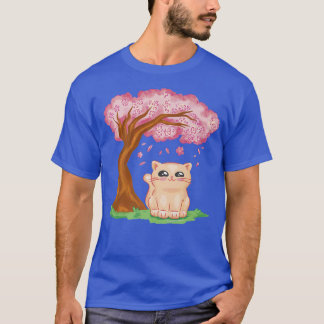 Cute Cat Kawaii Japanse Cherry Blossom Sakura Ani T-shirt