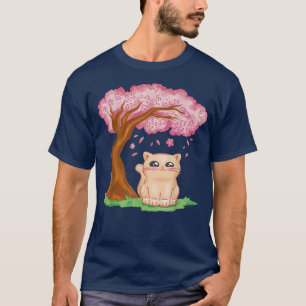 Cute Cat Kawaii Japanse Cherry Blossom Sakura Ani T-shirt
