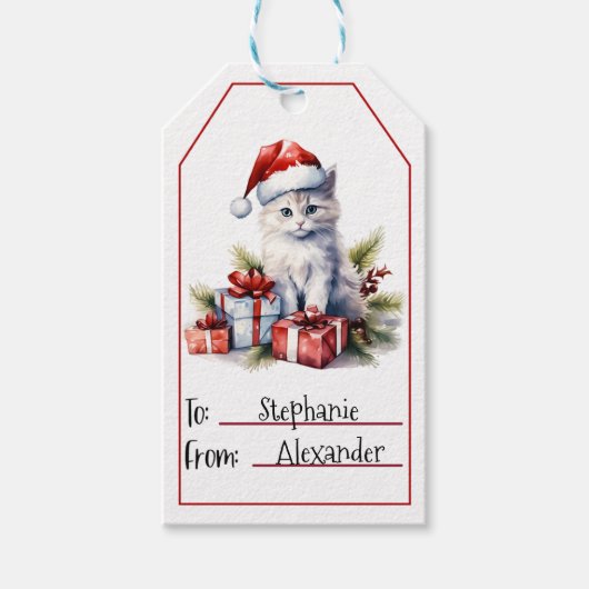 Cute Cat Kerstmis Cadeaulabel (Voorkant)