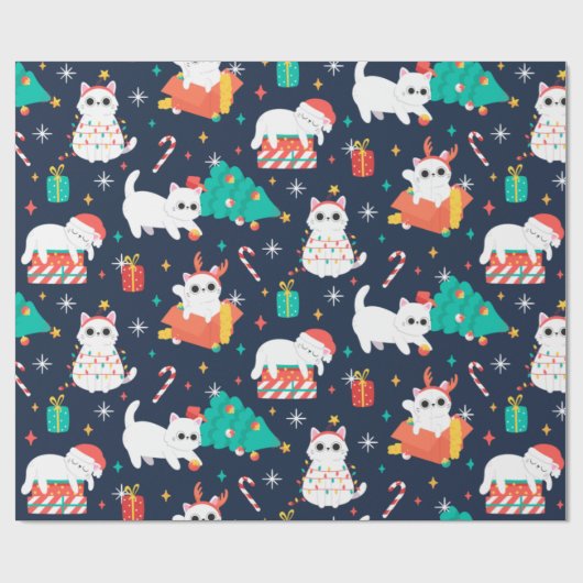 Cute Cat Kerstmis Cadeaupapier (Vlak)