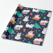 Cute Cat Kerstmis Cadeaupapier (Uitgerold)