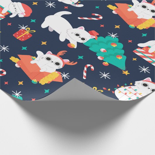 Cute Cat Kerstmis Cadeaupapier (Hoek)