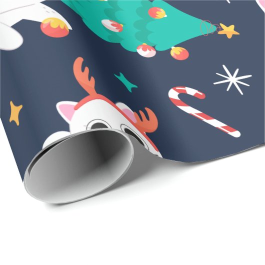 Cute Cat Kerstmis Cadeaupapier (Rol Hoek)