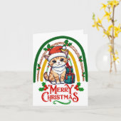 Cute Cat Kerstmis Kaart (Gele Bloem)