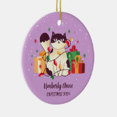 Cute Cat Kerstmis Kat Snowy Winter Holiday Keramisch Ornament (Rechts)